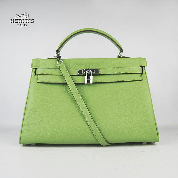 6308 Hermes Kelly 35 centimetri Togo Leather Bag Verde 6308 Argento hardwa